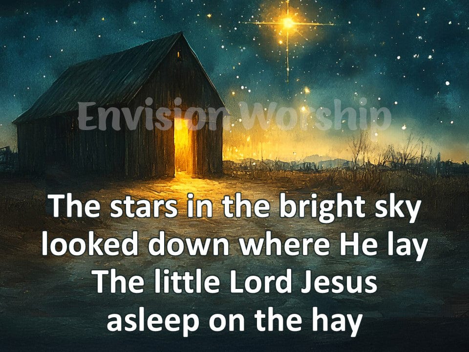 Away in the Manger lyrics PowerPoint for Christmas Eve Worship Service, Stable PowerPoint 